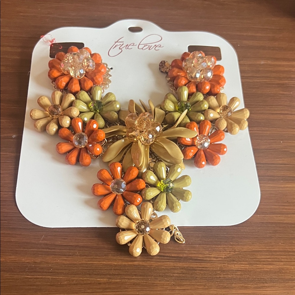Floral Necklace - Orange and Gold
